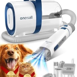 oneisall Dog Hair Vacuum & Dog Grooming Kit, Pet Grooming Vacuum with Pet Clipper Nail Grinder, 1.5L Dust Cup Dog Brush Vacuum with 7 Pet Grooming Tools for Shedding Pet Hair, Home Cleaning