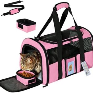 Cat Carrier, Dog Carrier, Pet Carrier Airline Approved for Cat, Small Dogs, Kitten, Cat Carriers for Small Medium Cats Under 15lb, Collapsible Soft Sided TSA Approved Cat Travel Carrier, Pink